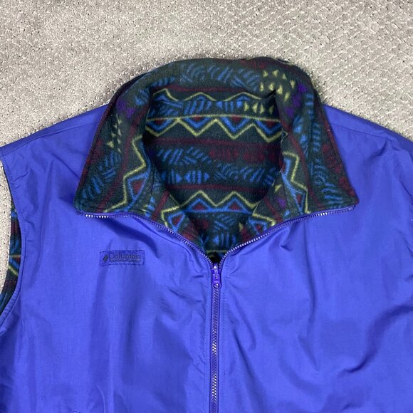 Vintage 90s Columbia Reversible Vest Men's XL Fleece Southwestern Aztec Purple - Picture 3 of 12